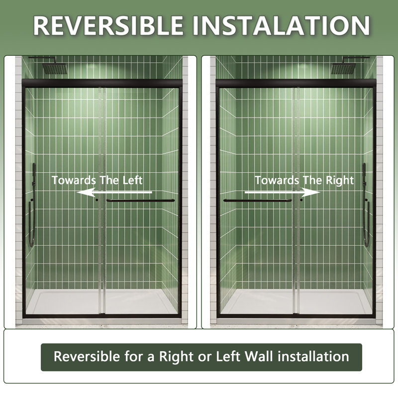 - W x 72'' H Double Added Door Framed Shower Door with, Black