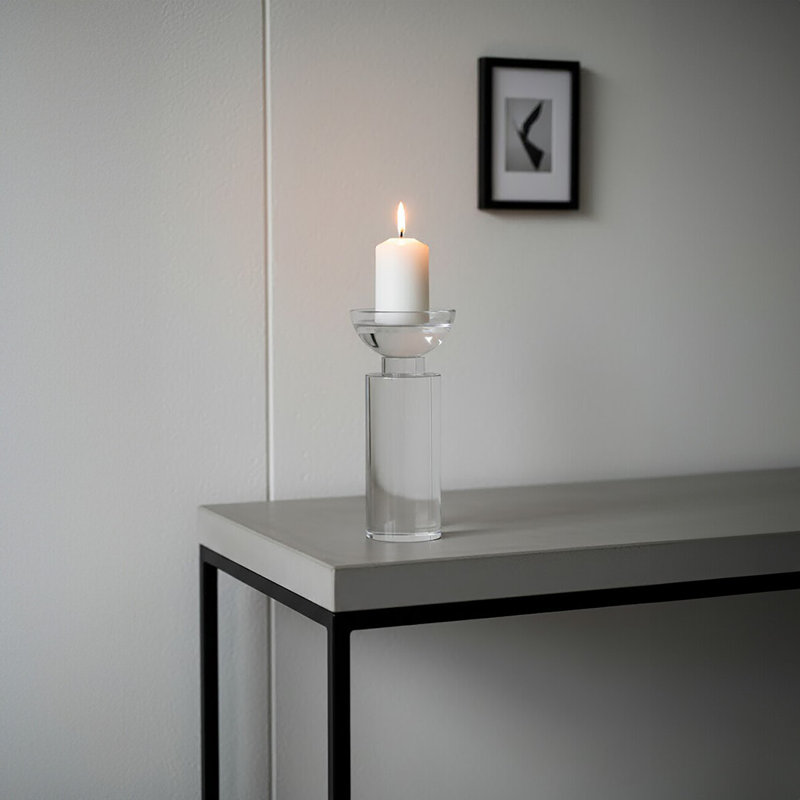 Glass Tabletop Tealight Holder, 21cm H x 10cm W x 10cm D