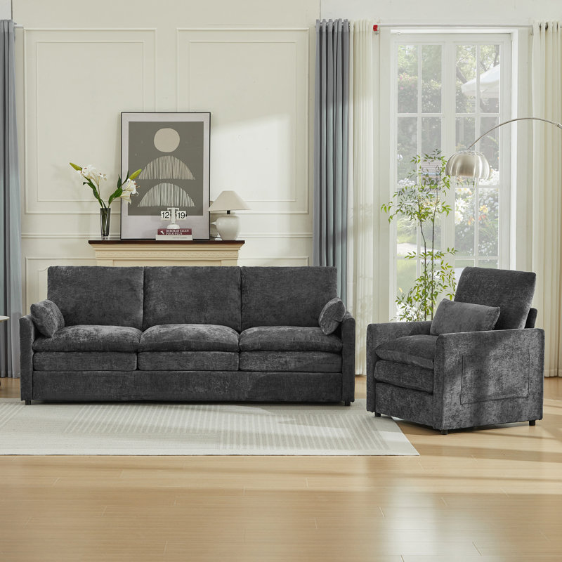 Ensemble de salon en chenille 2 pièces, Gris foncé