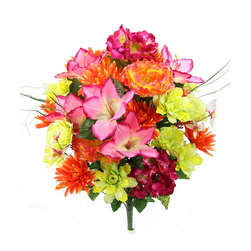 Arrangement floral 36 pivoines artificielles, Corail / Velours / Céleri