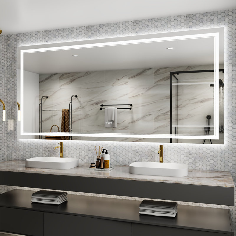 Zheljo Frameless Oversized Lighted Bathroom Mirror Vanity Mirror, 40" H x 84" W