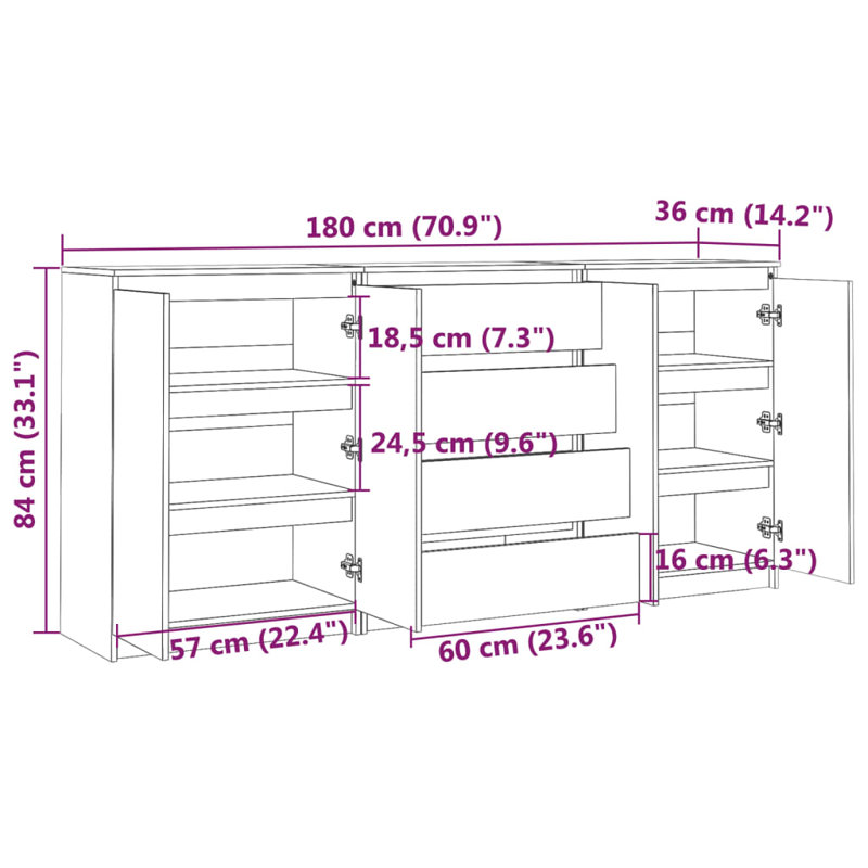 Gardy 180cm Solid Wood Sideboard, White