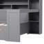 Lit de jour simple gris en bois avec plusieurs rangements, deux tiroirs et un bureau d'étude fonctionnel pour la productivité de la chambre à coucher-976191899