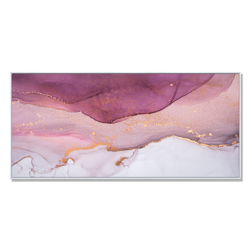 Rose et ondulations de marbre doré - impression sur toile, Cadre blanc, H 28 po x l 60 po x P 1,5 po