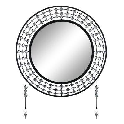 Elegant Bejeweled Round Entry Way Wall Mirror