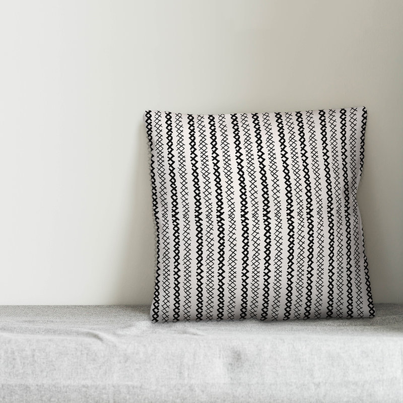 Geometric Throw Pillow, 16" x 16", White/Black Striped 2
