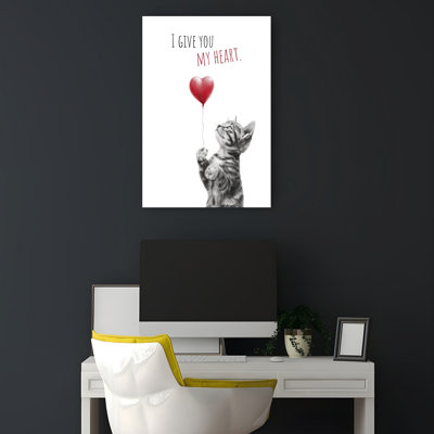 My Heart Kitten Minimalist Playful Romantic Cat Wall Art Print