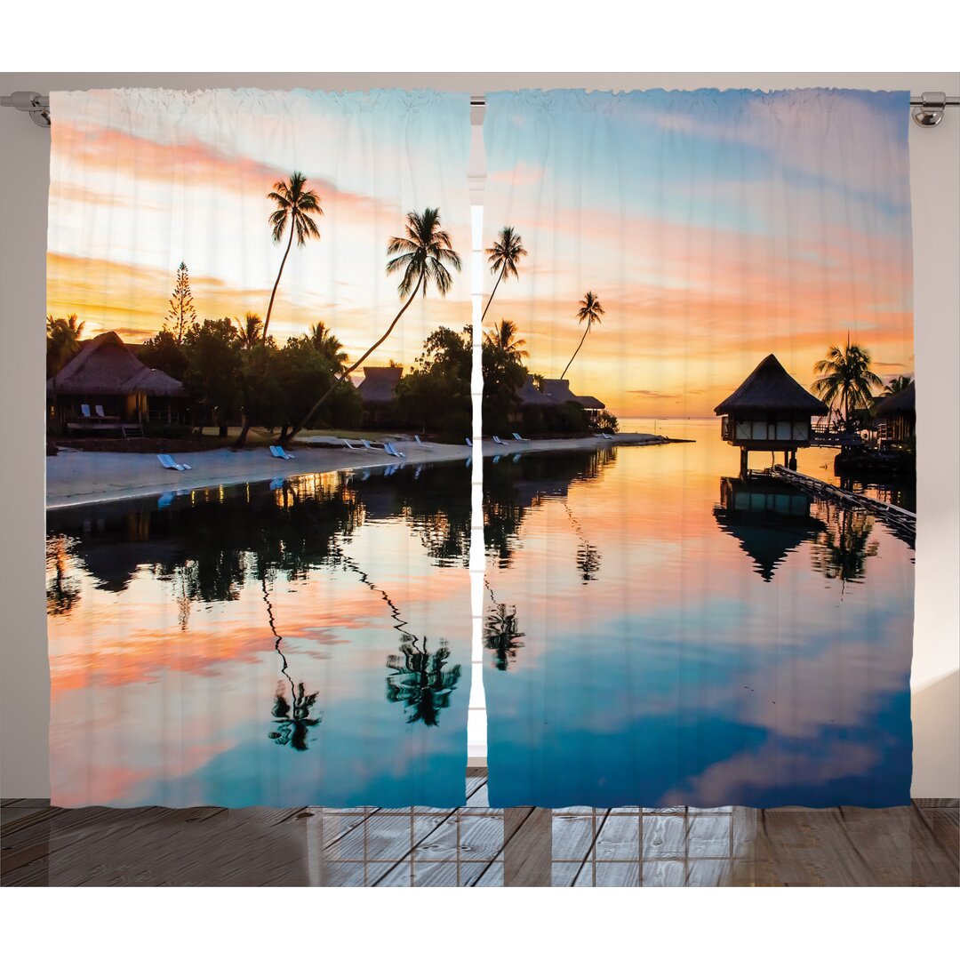 Rustikaler Vorhang, Sunset Insel Moorea, Landschaft, Gelb Korallenrot Blau