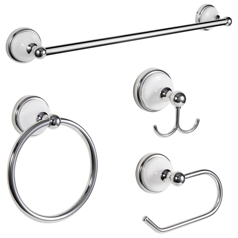 Savannah 4 - Piece Bathroom Hardware Set, Polished Chrome/White