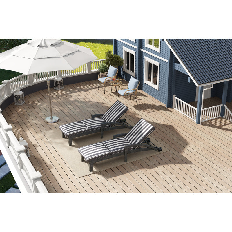 Outdoor Polyethylene (PE) Wicker Chaise Lounge, Patio Single Chaise With Cushions For Backyard/Poolside/Garden