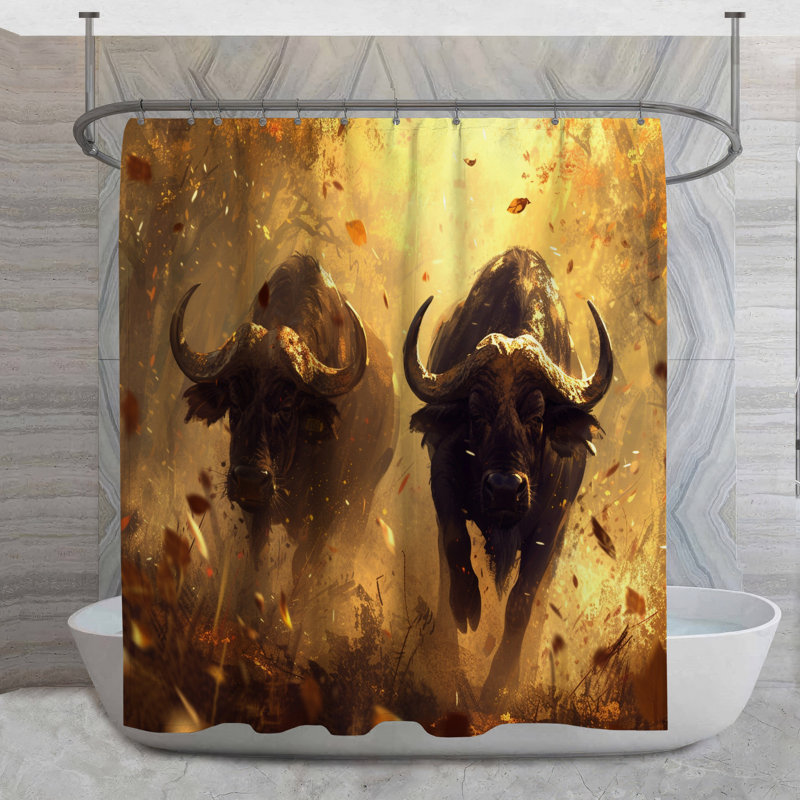Rideau de douche Buffalos - Décoration de salle de bain faune 16671, H 73 po x l 70 po