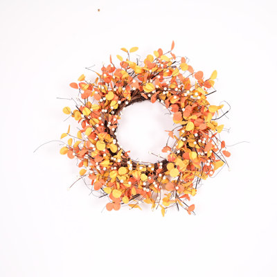 24" Artificial Farmhouse Fall Harvest Blossoms Cluster Eucalyptus Berry Twig Thanksgiving Day Front Door Wreath