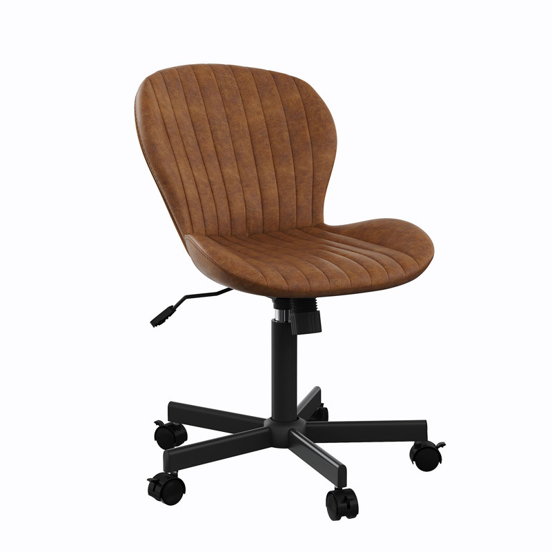 Fauteuil de bureau en cuir polyuréthane sans accoudoirs, fauteuil de bureau ergonomique et pivotant à hauteur réglable, Brun