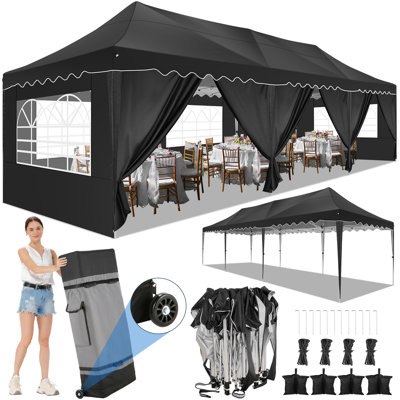 10x30 Pop Up Canopy Tent with 8 Sidewalls,Wave Eave Heavy Duty Canopy Tent 