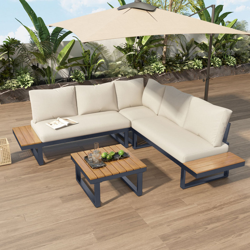 5-seat Outdoor Patio Lounge Set With Adjustable Recliners - Wpc Table, Side Shelves, Galvanized Iron Frame