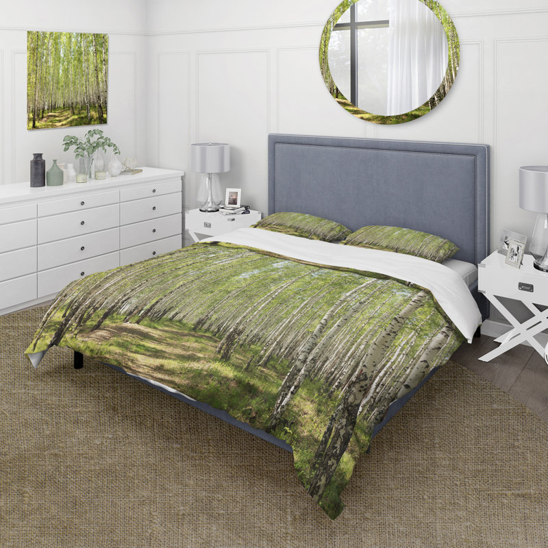 Sunlight Through The Green Birch - Ensemble de housse de couette traditionnel - Microfibre de polyester