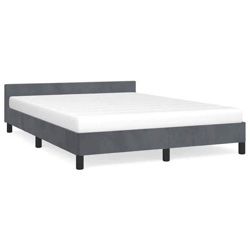 Structure de lit double Moa, tête de lit à profil bas, revêtement en velours gris foncé, Lit double, Gris foncé