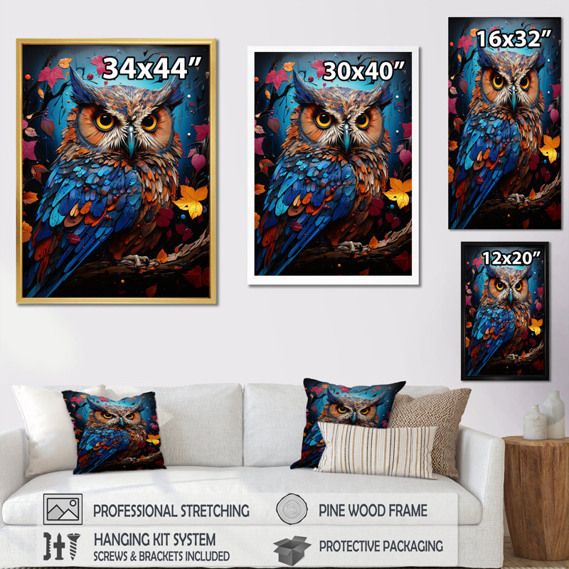 Pop Art, chouette, sagesse, crépuscule sur toile, Toile tendue, H 44 po x l 34 po x P 1,5 po
