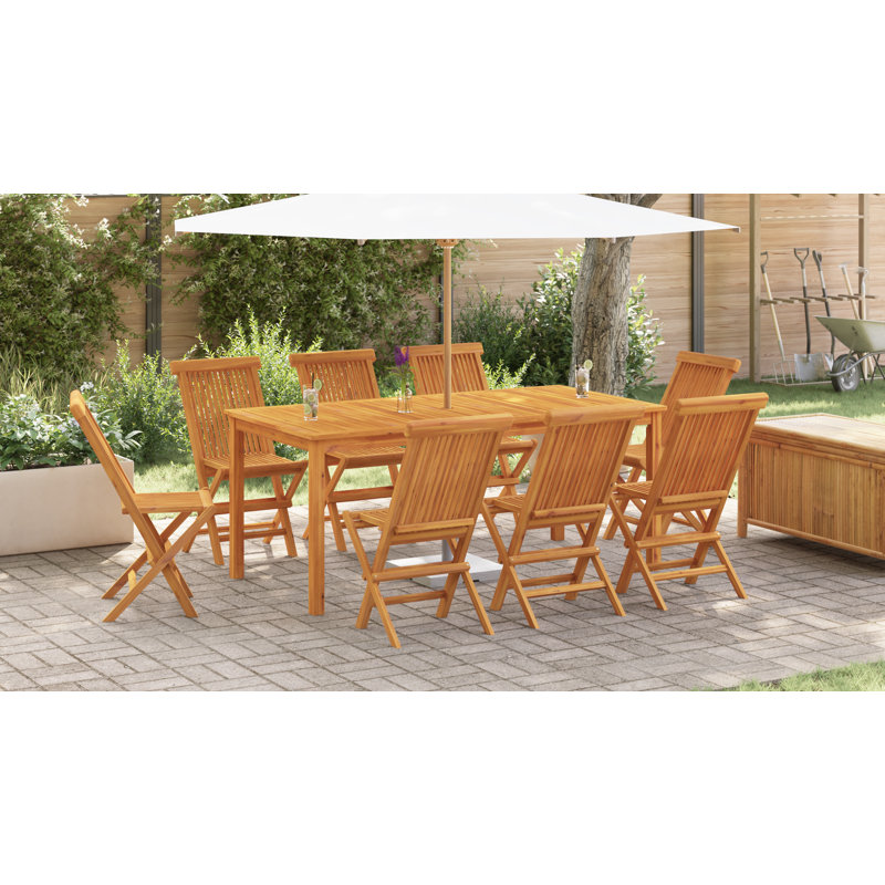 Outdoor Dining Table with Umbrella Hole Solid Acacia Wood, Natural, 29.5" H x 70.9" L x 35.4" W