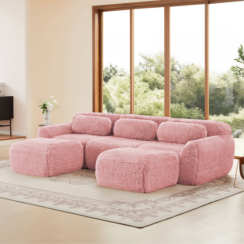 Canapé en forme de U sans os 32D à haute densité de conception de fond antidérapant avec combinaison de méridienne, emballage sous vide à compression complète, conception de siège profond pour la chambre à coucher, le bureau et le cinéma maison, rose
