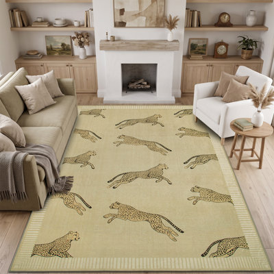 Machine washable non slip area rug for living room, zebra leopard animal pattern 