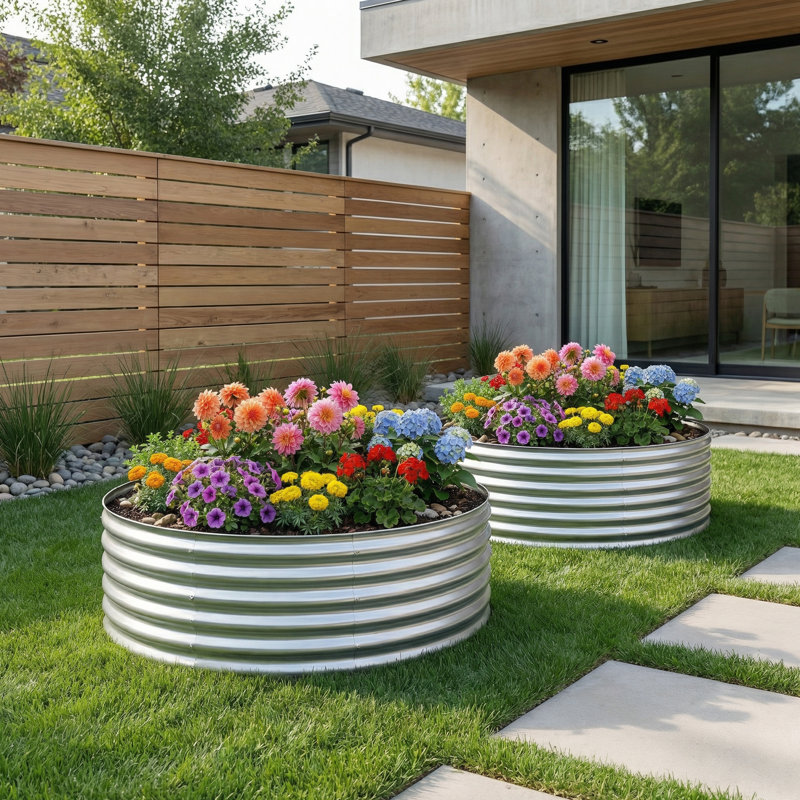 2 Pack 4x4x1ft Round Galvanized Raised Garden Bed, Silver Planter Box, 2