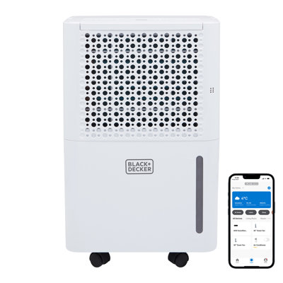 BLACK+DECKER 12L Smart Dehumidifier and Ionizer, 4 Modes, 2.1L Water Tank, White