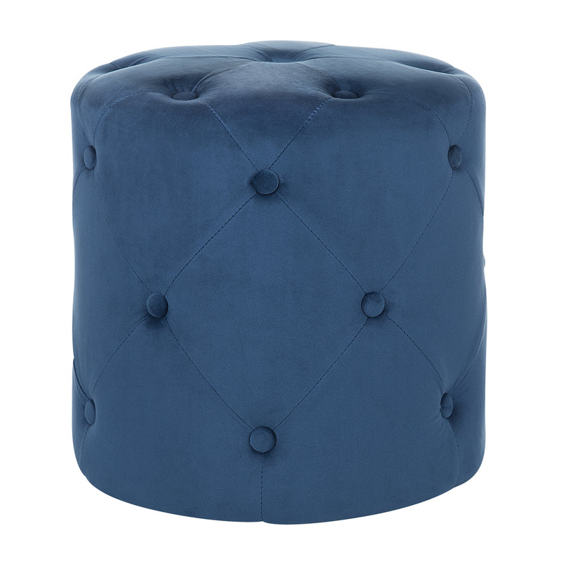 Horne 40cm Wide Tufted Round Solid Colour Pouffe Ottoman, Dark Blue
