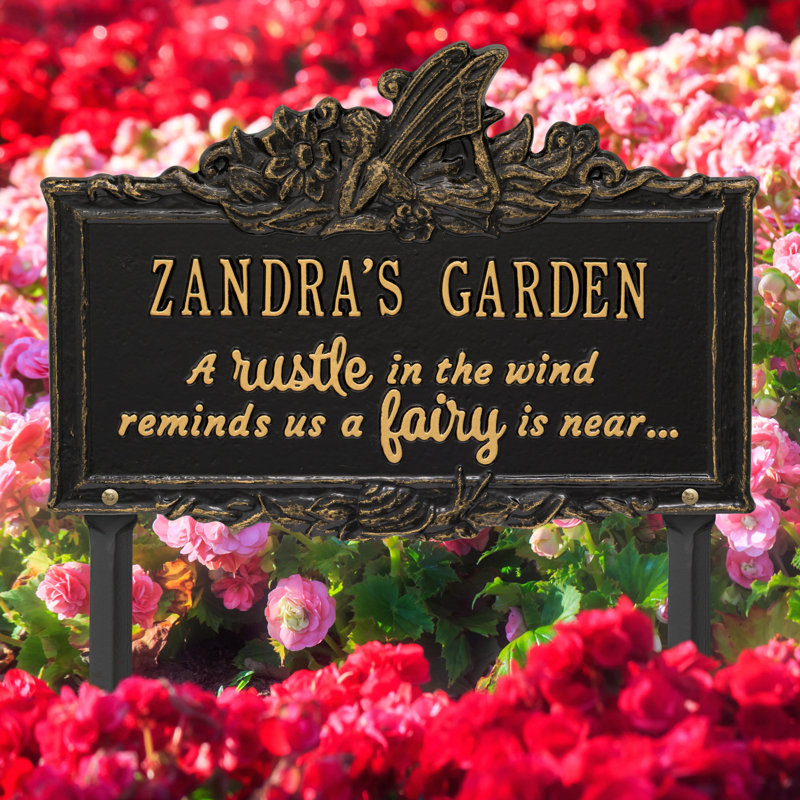 Plaque de jardin en aluminium avec texte et chiffres, Noir et or, Oui