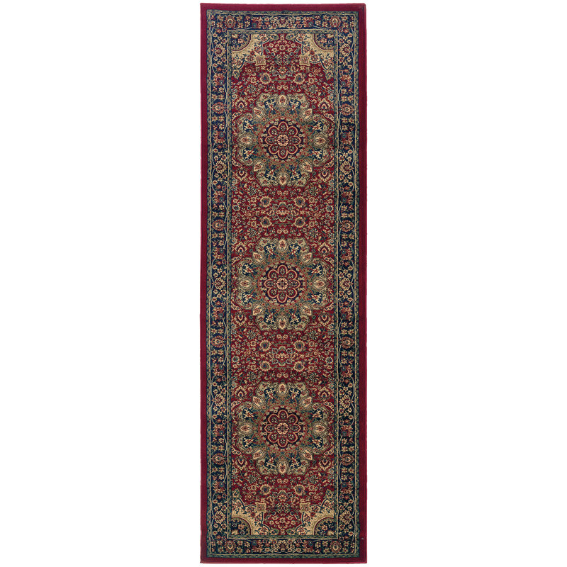 Tapis oriental rouge / bleu Shelburne, Tapis de couloir 2 pi 3 po x 7 pi 9 po