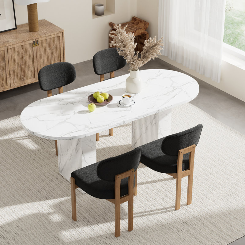 Oval Double Pedestal Kitchen Table Sets, 5 Pieces: Table, 4 Chairs, Black