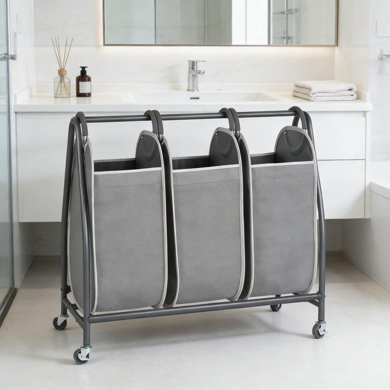 Triple Laundry Sorter Cart With Removable Hampers, Odor Control Technology, And Heavy-Duty Rolling Wheels For Easy Laundry Organization