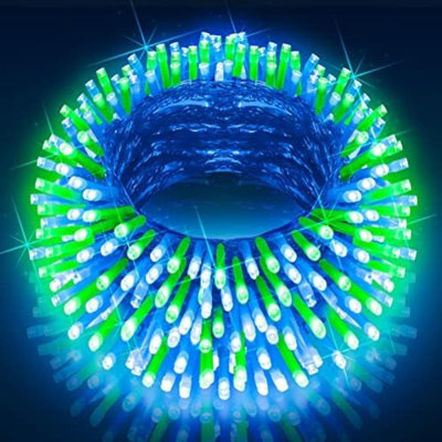 200 pi, 500 lumières de Noël à DEL, décorations d'extérieur, longues guirlandes imperméables, 8 modes, minuterie, lumières en fil de fer transparent pour l'extérieur, arbre, patio, fête de mariage, bleu et vert