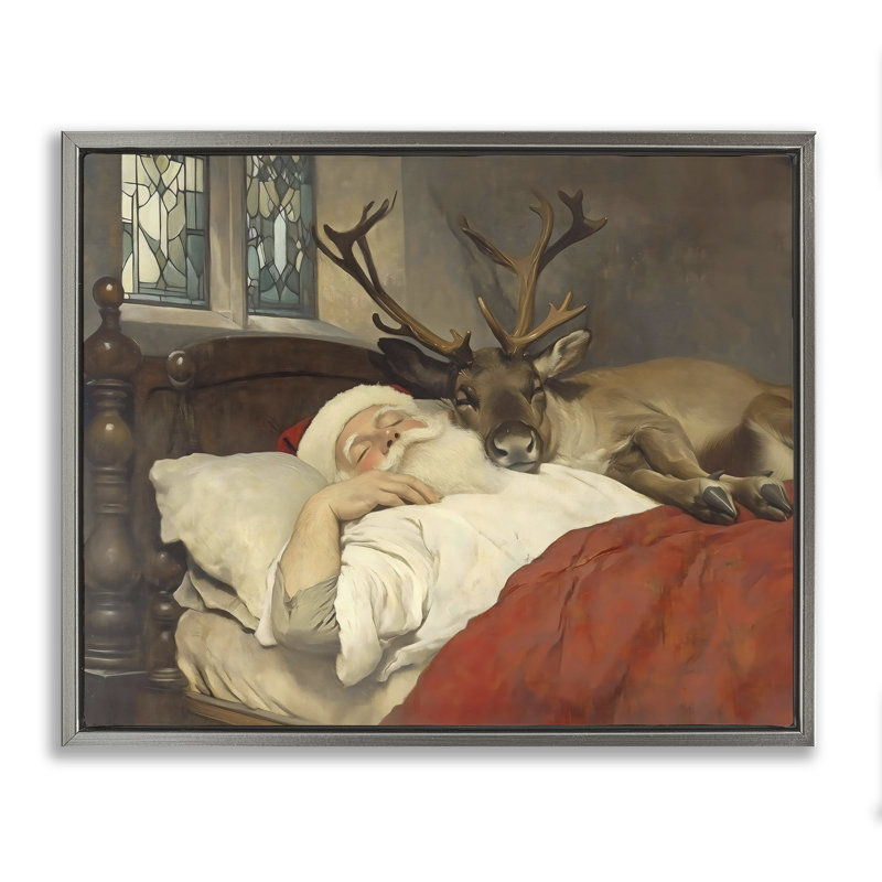 Cadre flottant Goodnight Santa & Reindeer, design par Arlington Prints, Cadre flottant gris lustré, H 25 po x l 31 po