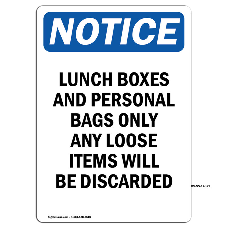 Lunch Boxes and Personal Bags Sign