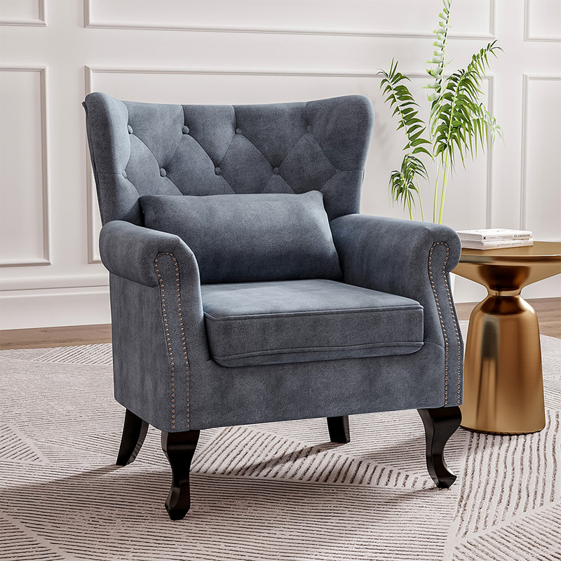 Trowbridge Upholstered Wingback Chair, Grey Velvet