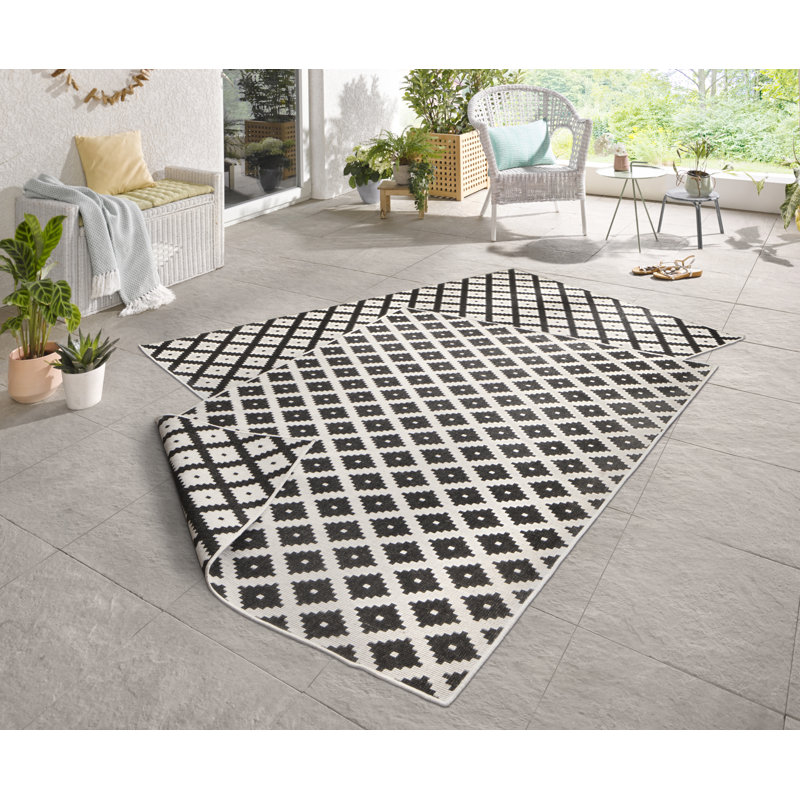 Nizza Flatweave Black/Cream Rug, Rectangular 120 x 170cm