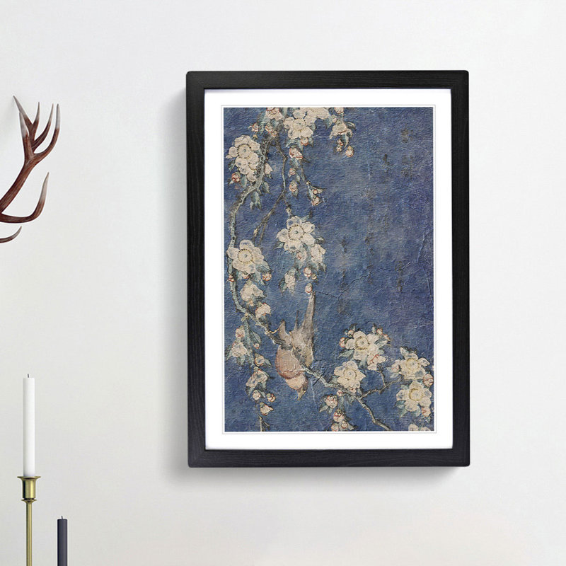 Bullfinch and Weeping Cherry Blossoms by Katsushika Hokusai - Picture Frame Painting Print on MDF, 36cm H x 27cm W x 2cm D