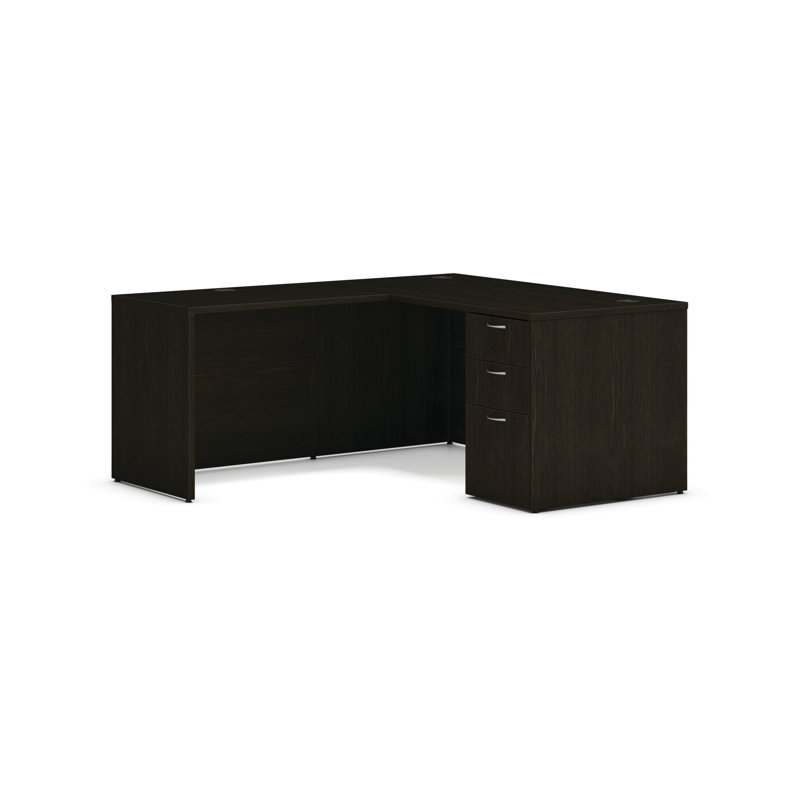 Bureau modulaire en L avec piédestal simple, Chêne de Java, H 29 po x l 60 po x P 66 po