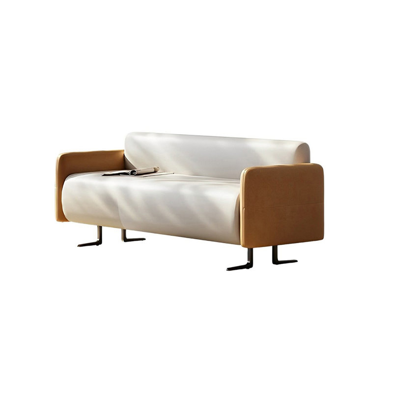 Reidun Microfiber Leather Upholstered Bench, 23.22" H x 39.37" W x 21.65" D, Orange/Cream