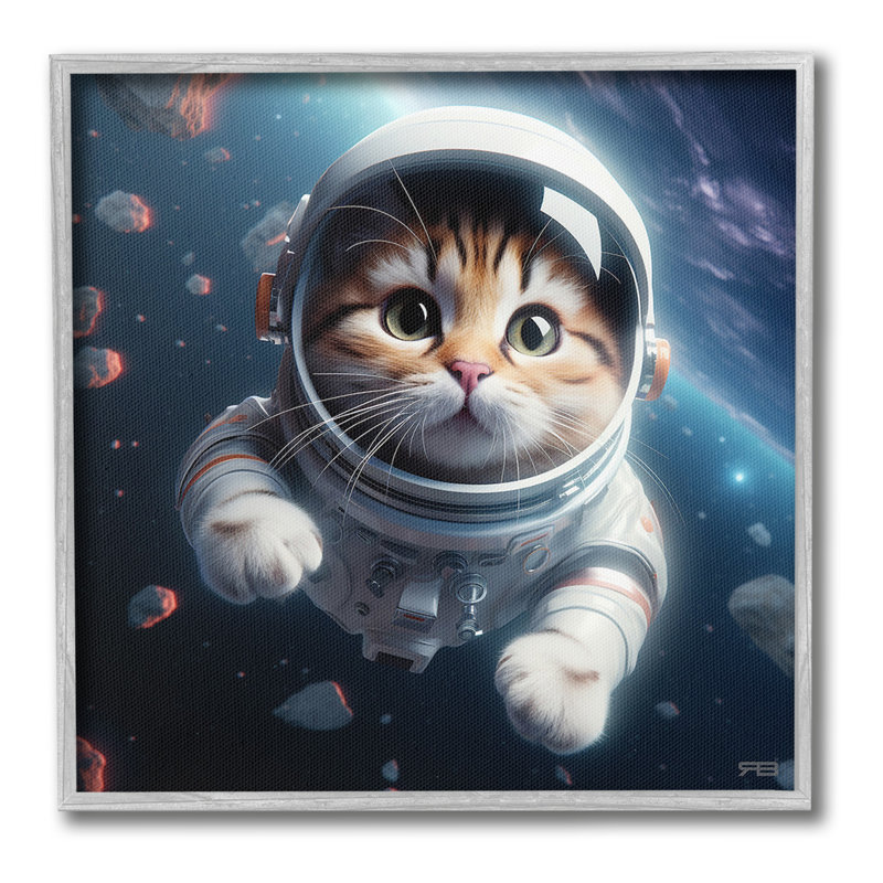 Bc-332_FG "Astronaut Cat In Space" par RB sur toile, Estampe numérique Farmhouse, H 24 po x l 24 po