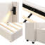 Base de lit rembourrée beige de luxe - tête de lit à oreilles haute, port de charge USB et lampe de lecture réglable, sans sommier-843190217