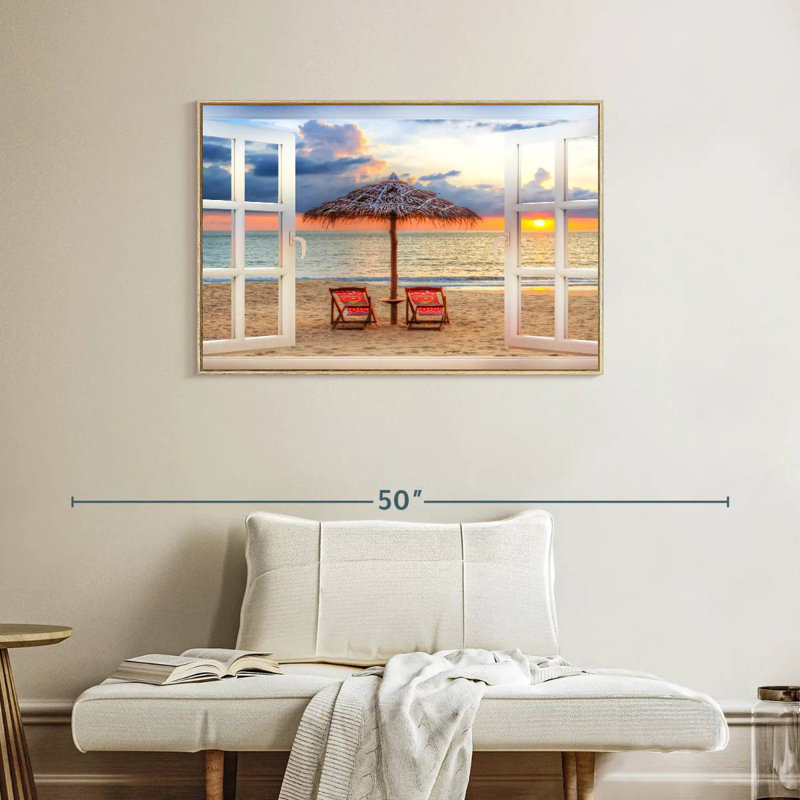 Fenêtre sur l'été Faustine, Cadre flottant en bois naturel, 37 po x 25 po