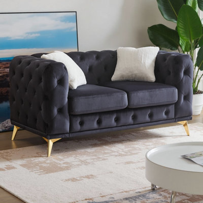 Canapé Chesterfield 61,25 "en velours capitonné 2 places avec pieds en métal et coutures en losange, luxueux canapé avec 2 coussins pour le salon ou le bureau (capacité de 500 livres)
