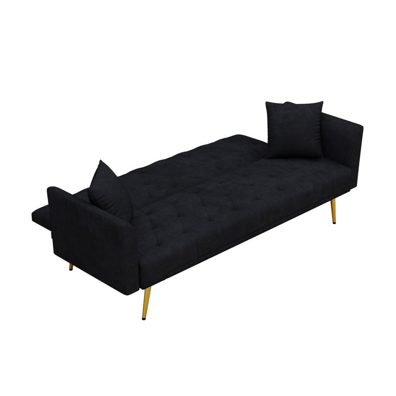 72.5" Modern Velvet Futon Tufted Folding Sofa Bed Convertible Couch With Two Throw Pillows, Suitable For Living Room, Bedroom, And Apartment