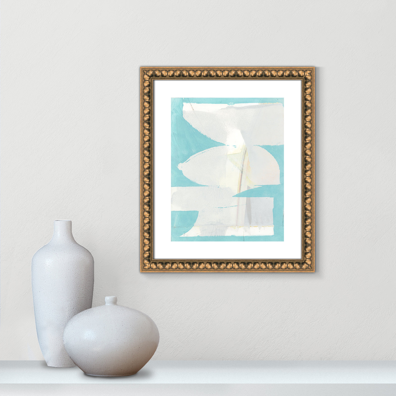 Nara "Carve I" Painting, 20" H x 17" W x 1.13" D, Gold Bead Framed Paper