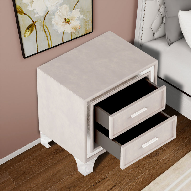 21.6" Height 2 - Drawer Upholstered Nightstand, Beige