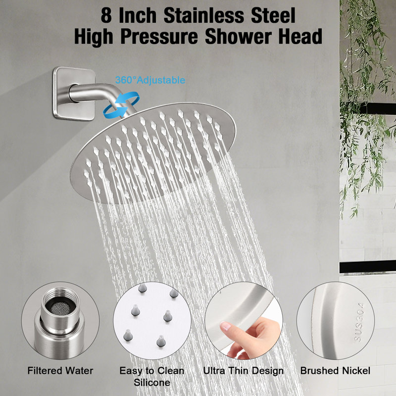Modern Wall Mount Single Handle Shower Faucet, Brushed Nickel