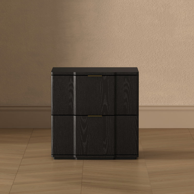 Clive 22" Mid-Century Modern 2-Drawer Nightstand in Black and Gold, Black and Gold