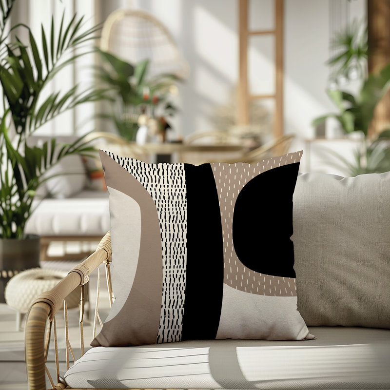 Coussin carré intérieur / extérieur pia, H 17 po x l 17 po, Beige / noir / blanc cassé